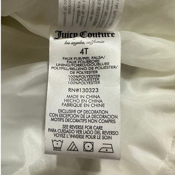 Juicy Couture Jacket Girl's 4T Ivory Faux Fur Peplum Collared Long Sleeve Fluffy - Picture 6 of 12